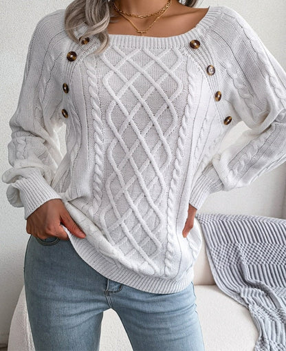 Variant image for Stickad Dam Tröja med Knappar och Revbenmotiv i Akryl-1