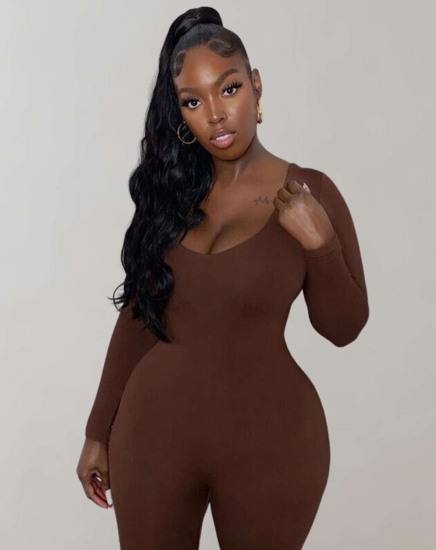 Dam Jumpsuit Långa Ärmar Spårhals Stretchig Tyg-2