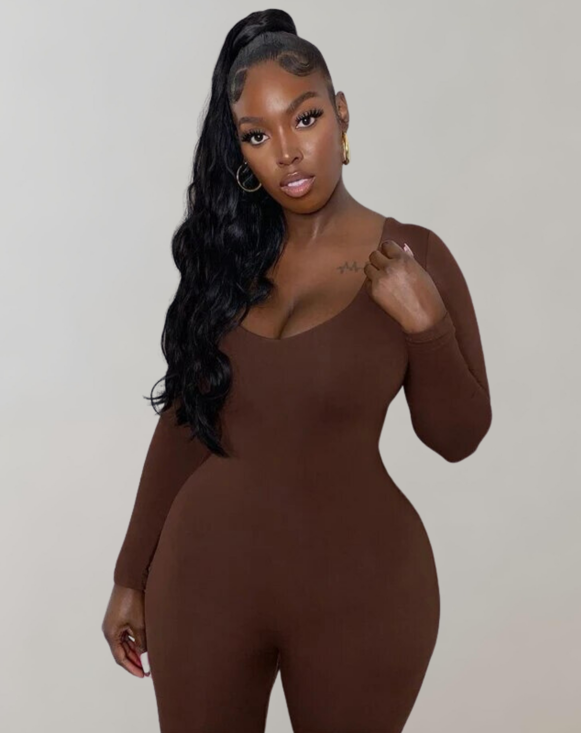 Dam Jumpsuit Långa Ärmar Spårhals Stretchig Tyg-2