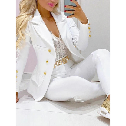 Dam Blazer med Stor Krage och Byxor i Polyester-3