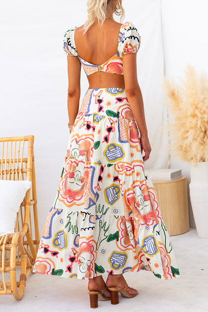 Dam Crop Top och Maxi Kjol Set Bomull Polyester med Slits 3
