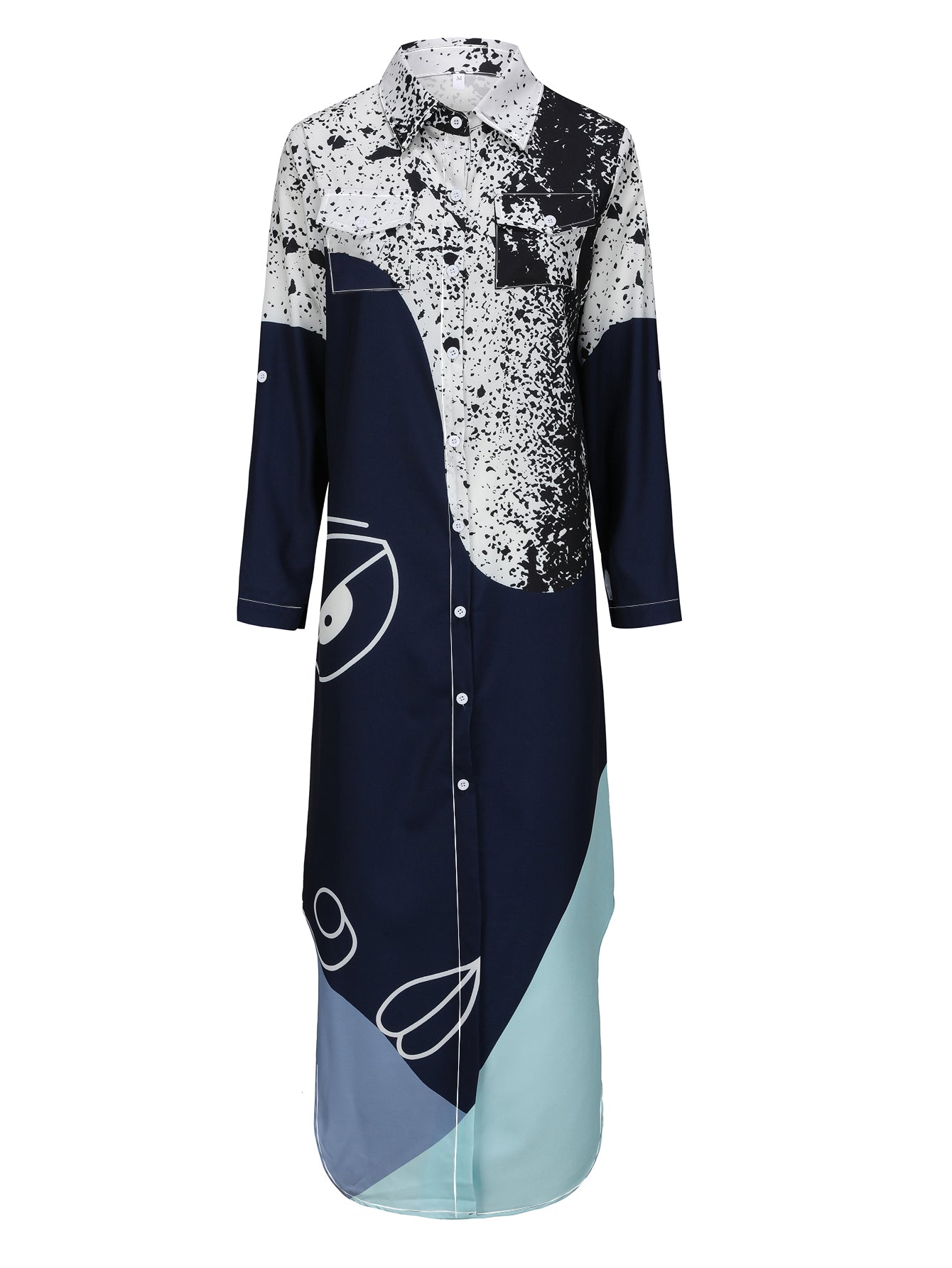 Damklänning Lång Ärmskjorta Midi Mönster Polyester-3