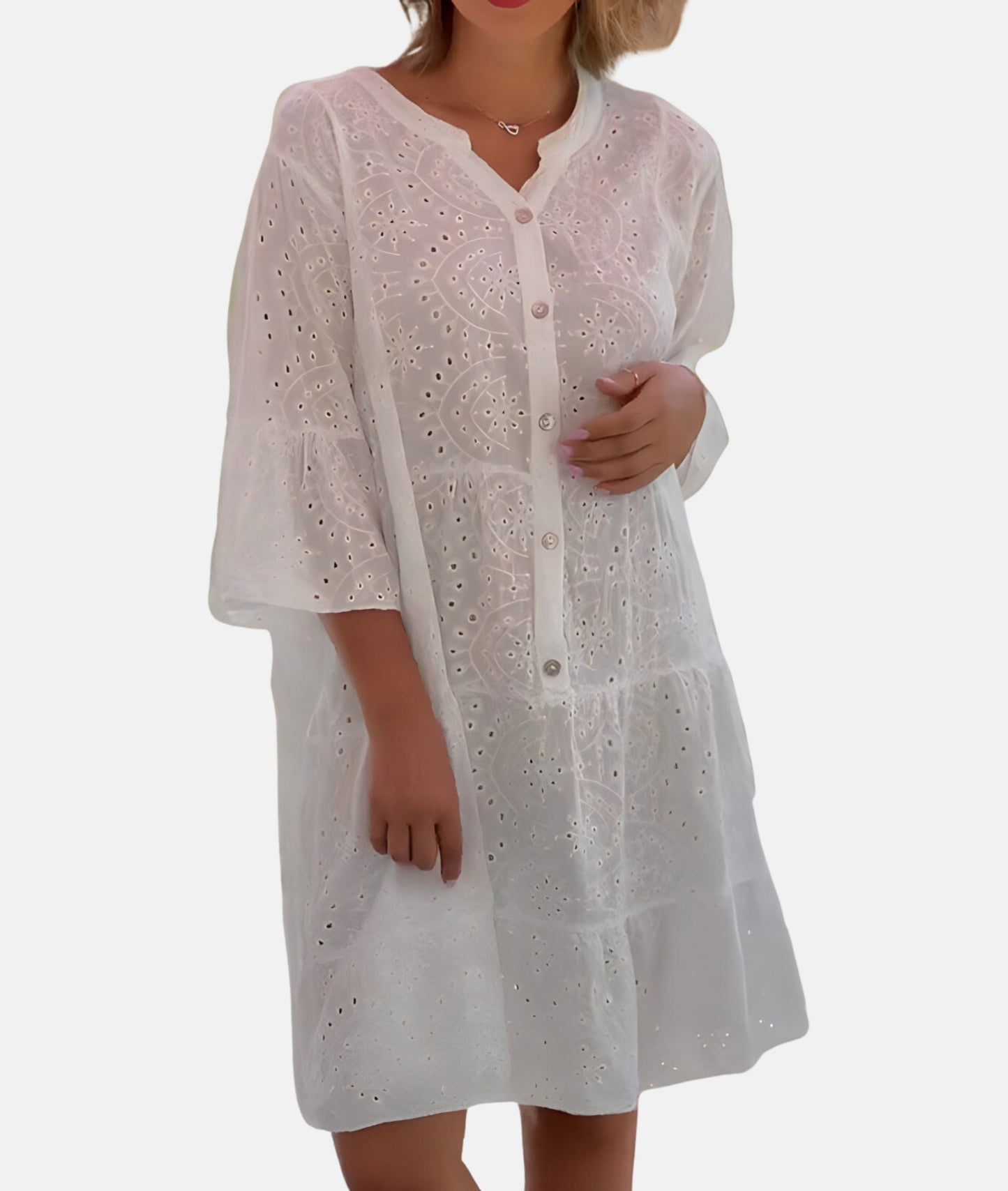 Fina Dam Klänningar Med Ögonbroderi Lätt Polyester-4