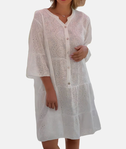 Fina Dam Klänningar Med Ögonbroderi Lätt Polyester-4