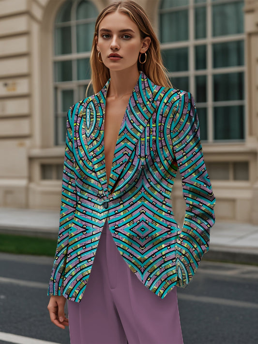Dam Kontorsdräkt Abstrakt Mönster 100% Polyester Lång Ärmar Asymmetrisk Nederkant-1
