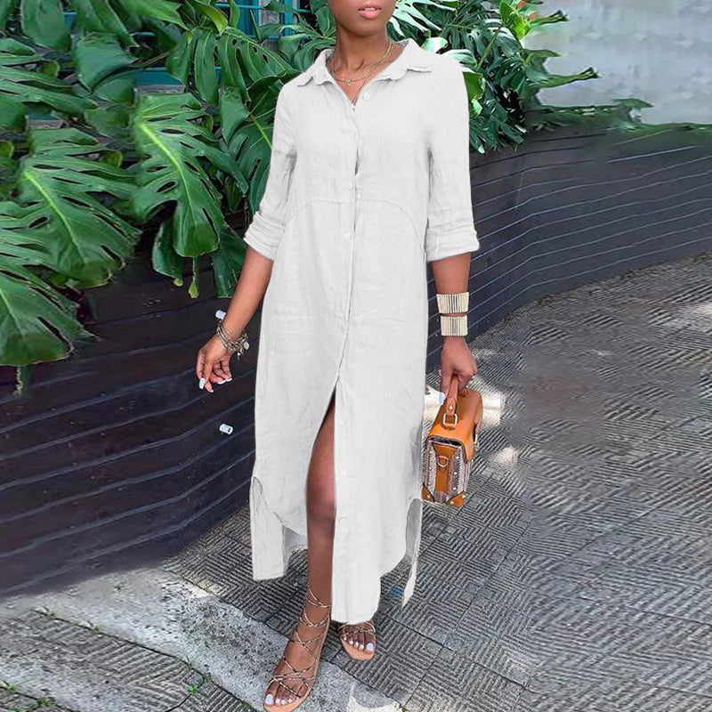 Fina Dam Klänningar Lätt Bomull Elegant Knälång Klänning-4