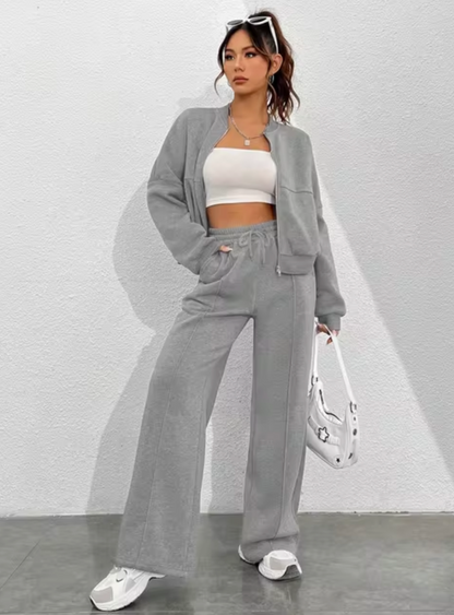 Dam Zip-up Jacka och Joggingbyxor Set Mjukt Andningsbart Tyg-3
