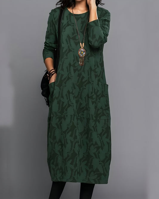 Dam Klänning Långärmad Med Tryck Polyester Inkluderad Väska-1