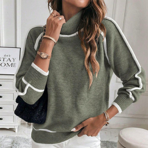 Stickad Dam Tröja Turtleneck Mjuk och Hållbar-1