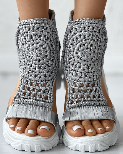 Dam Flip-Flops Stickade Elastiska Sommarsandaler-4