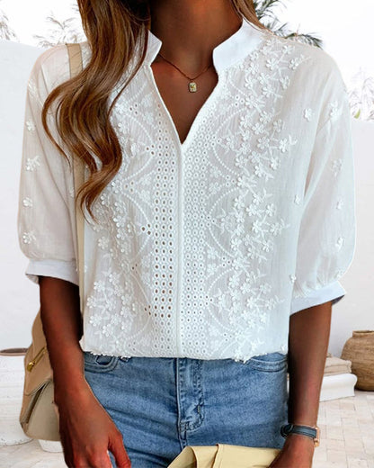 Dam Blus Puffärmar Vintage Stil Högkvalitativt Tyg 3