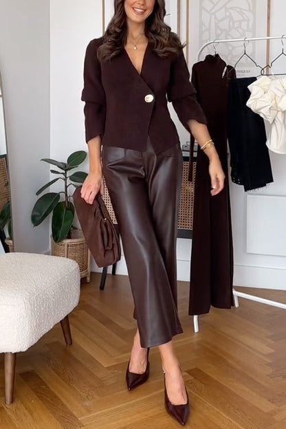 Dam V-hals Kofta Knappstängning Bomull Polyester-3