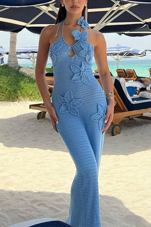 Maxiklänning Dam Blommig Virkning Lång Ärm Bomull Polyester-2