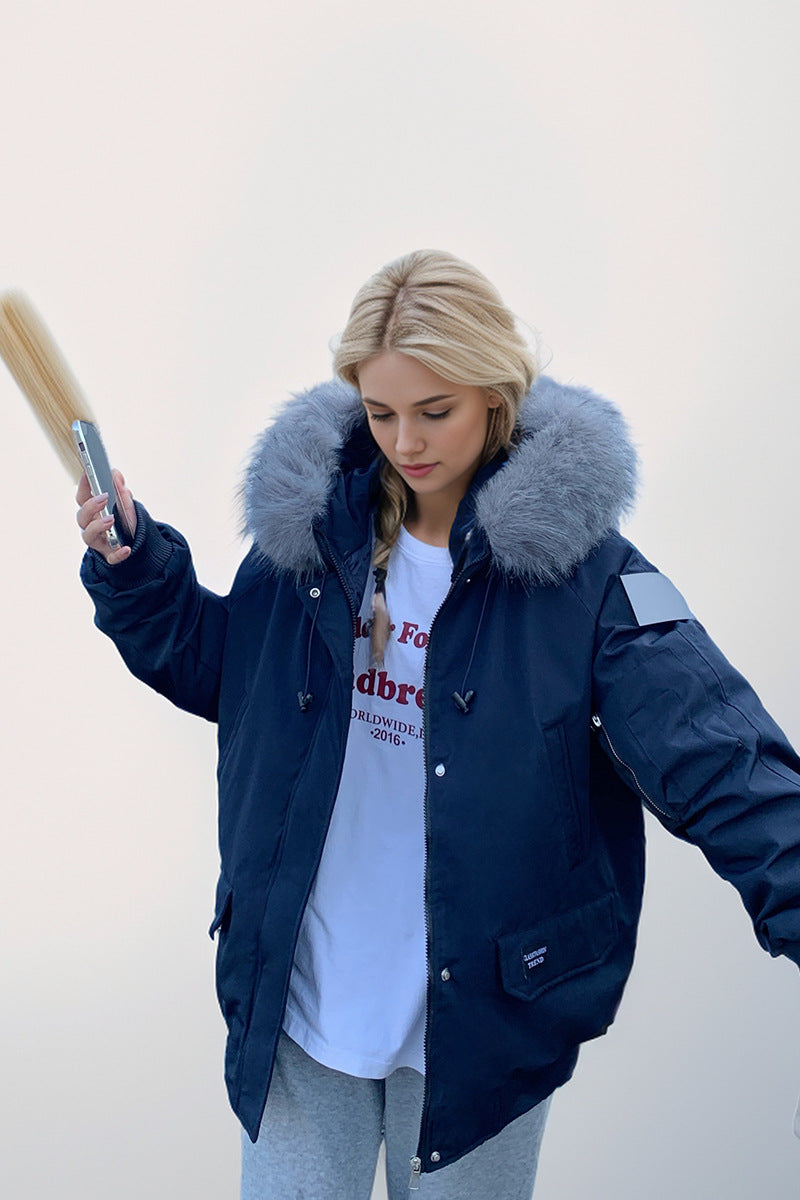 Dam Parkas Löst Snitt med Pälskrage i Polyester och Bomull-3