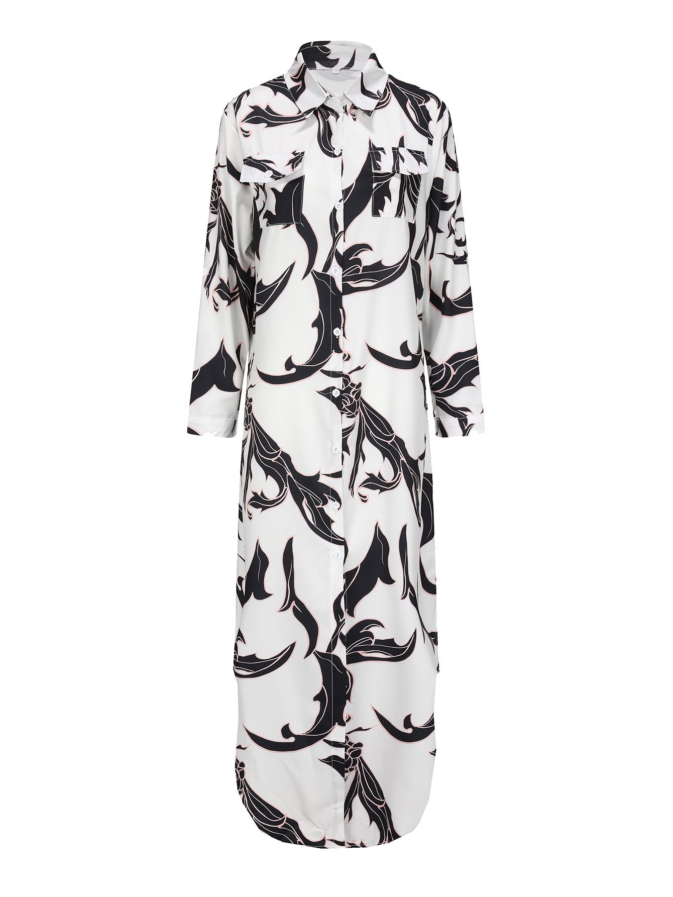 Dam Klänning Långärmad Skjorta Polyester Svartvit-3