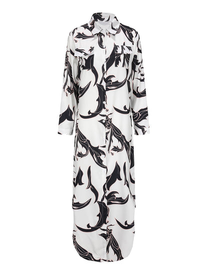 Dam Klänning Långärmad Skjorta Polyester Svartvit-3