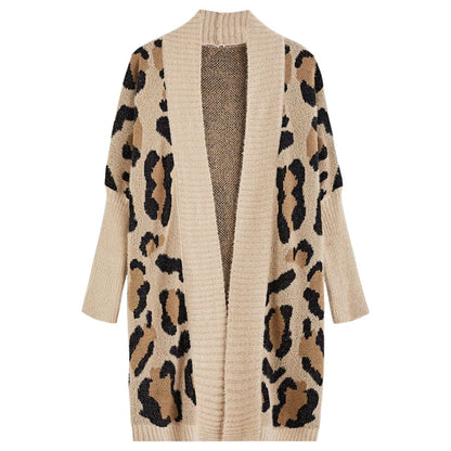 Dam Cardigan Oversized Leopardmönster Vinterjacka i Högkvalitativt Tyg 9