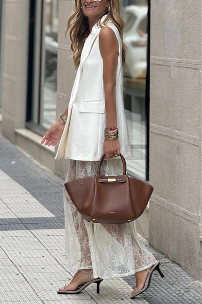 Dam Maxikjol Blommig Spets Elastisk Midja-3