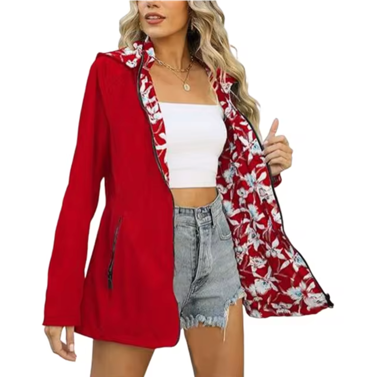 Damjacka Reversibel Polyester med Färgglada Mönster-3