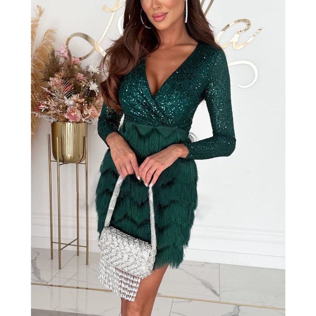 Kvinnors Glittrig Miniklänning Elegant Vinterstil Högkvalitativ Blandning-4