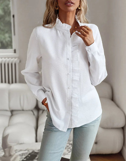Vit Blus Dam Modern Design Andningsbart Material-4