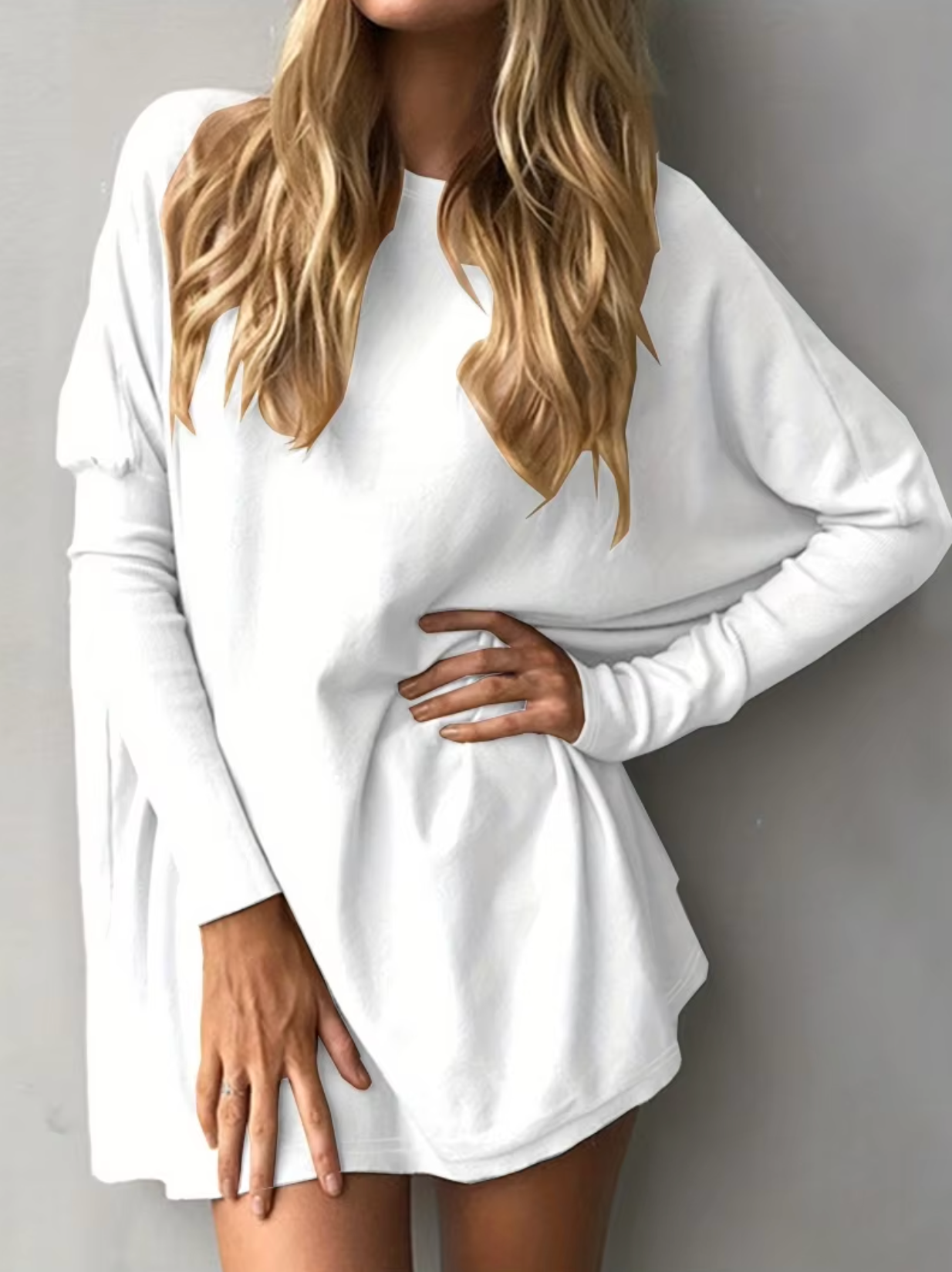 Stickad Dam Tröja Långärmad O-hals Bomull Smal Passform-5