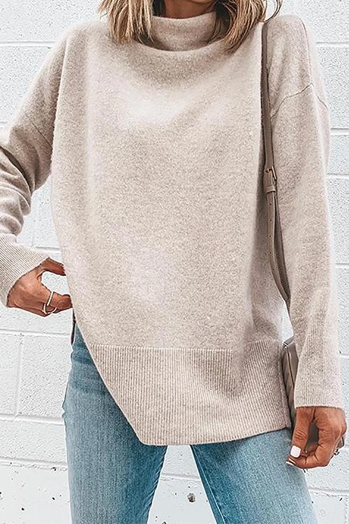 Festtoppar Dam Turtleneck med Sidoslitsar i Bomull och Polyester-1