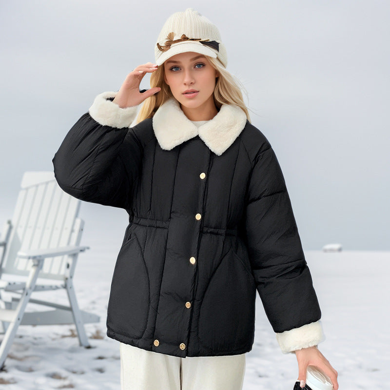 Kort Vinterjacka Dam med Pälskrage och Huva i Polyester-2