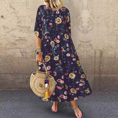 Dam Maxiklänning Blommönster Lätt Polyester Elegant Design-2
