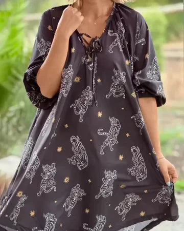 Variant image for Dam Fritidsklänning V-halslinje Tryckt Polyester-18