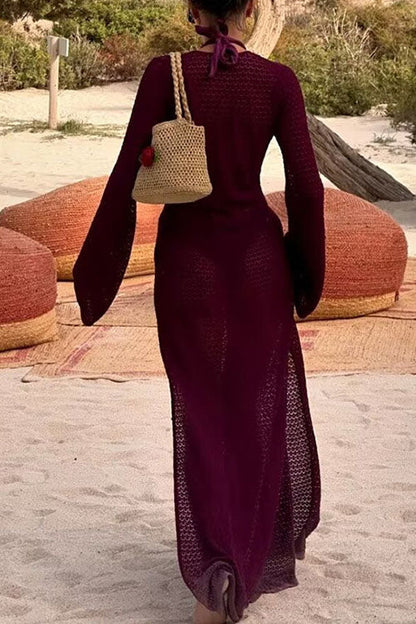 Maxiklänning Dam V-Hals Virkat Strandplagg sommar Bomull Polyester-3