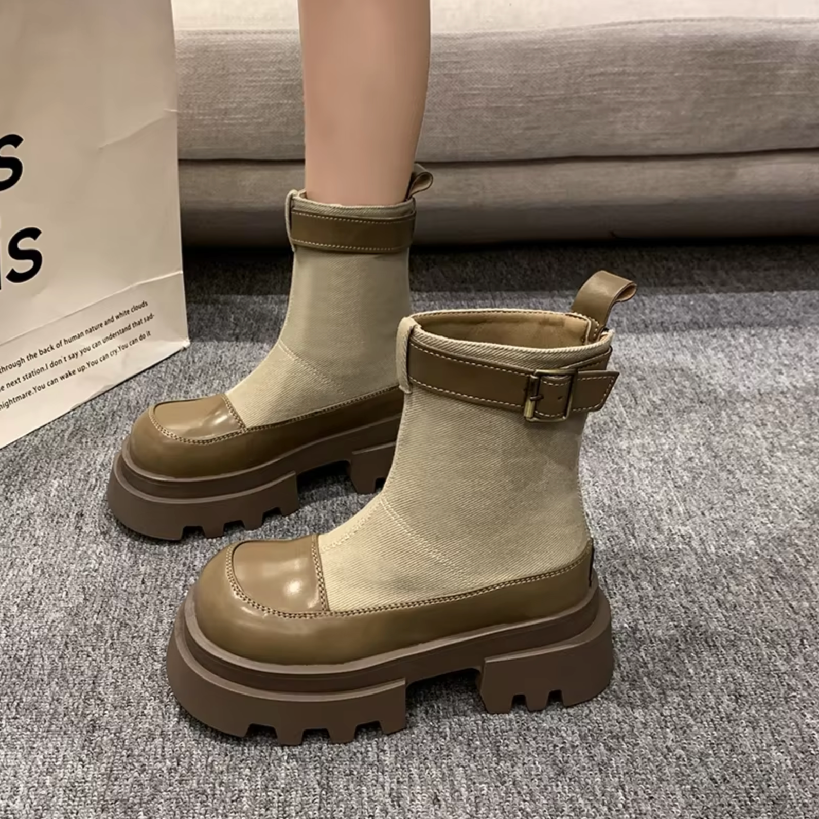 Kvinnors Plattformstövlar Kvadratklack Hållbar Duk-2
