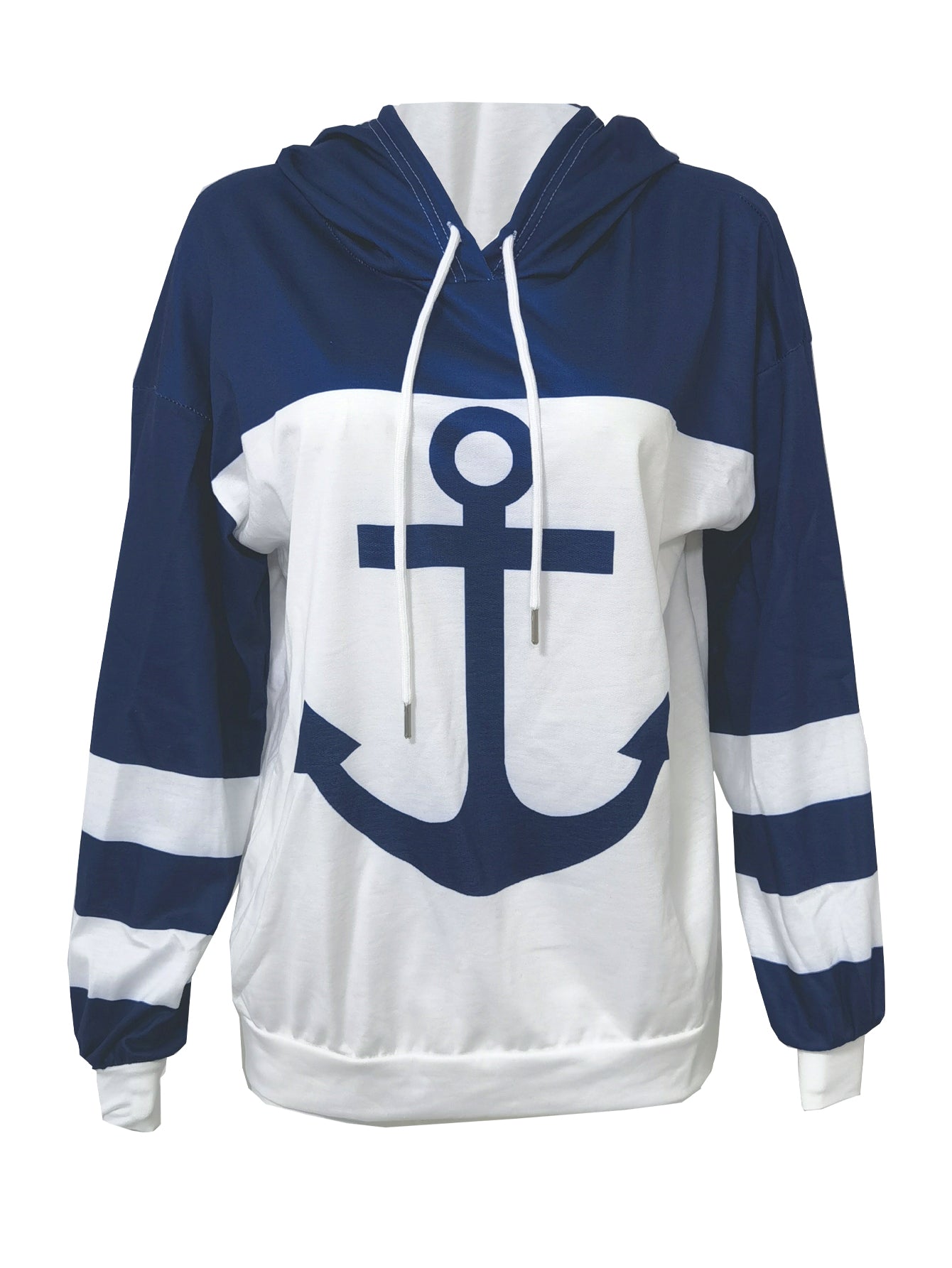 Lång Hoodie Dam Färgblock Löst Snitt Polyester-2