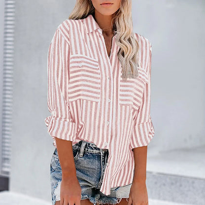 Dam Långärmad Skjorta Randig Högkvalitativt Material-4