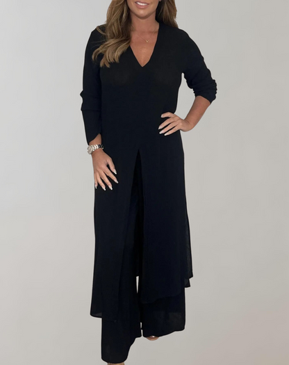 Damer Lång Topp Hög Slits Polyester-6