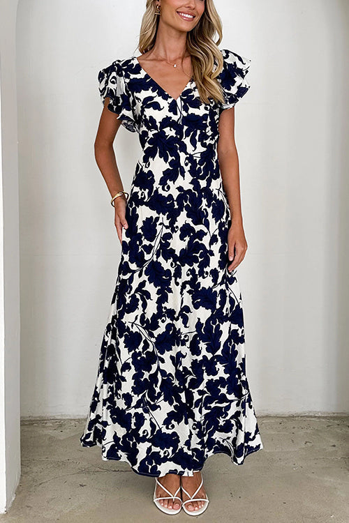 Maxiklänning Dam V-ringning Ruffle Paisley Mönster Bomull Polyester-3