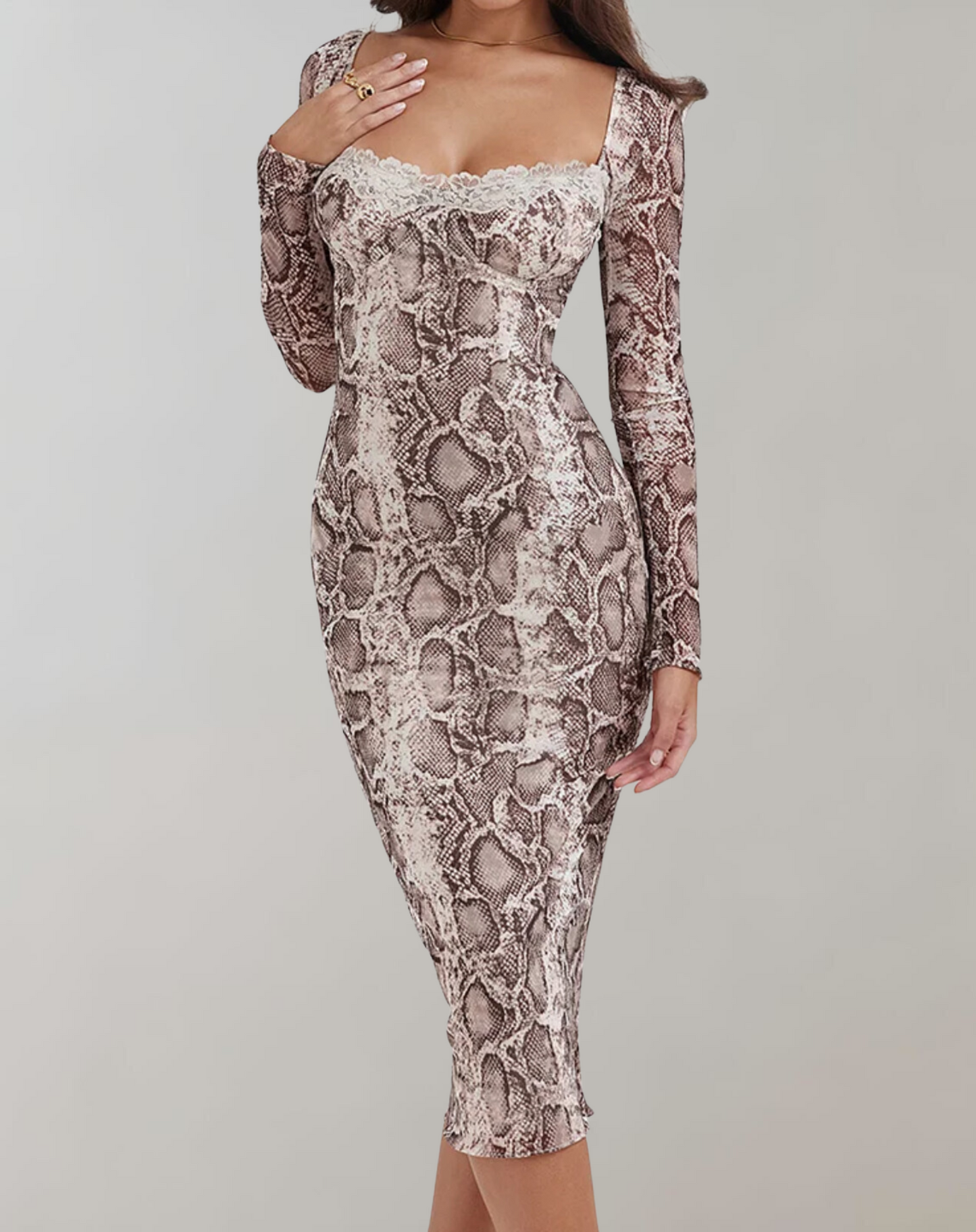 Kvinna Långärmad Klänning Mjuk Stretch Nät 8