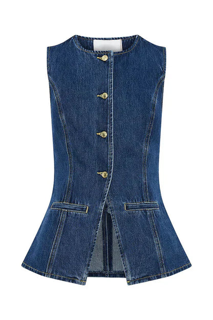 Dam Jeansväst Ärmlös Knutknapp Denim för Modern Stil 1