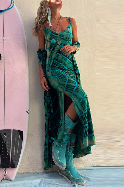 Maxiklänning Dam Cami Stil Batik för Sommar - Lång Klänning i Mjuk Bomull och Polyester-3