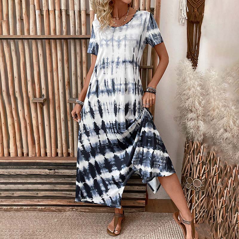 Dam Klänning Vintage Cirkulär Halsringning Mönster Högkvalitativt Tyg-2