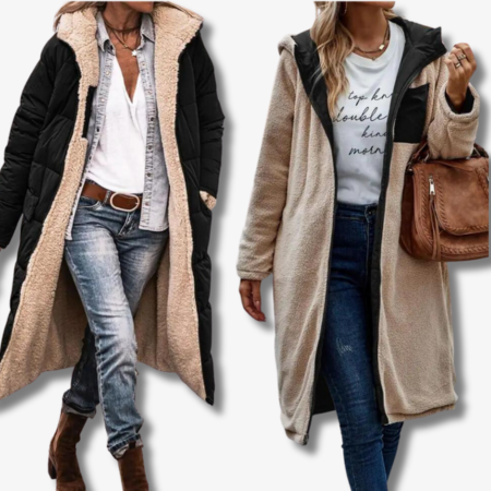 Lång Vinterjacka Dam Vändbar Fleece Vadderad-2