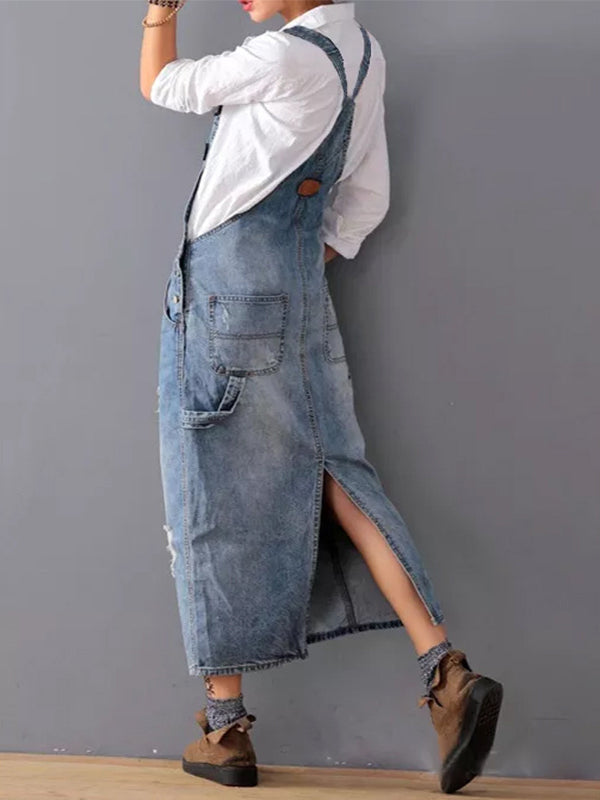 Damklänning Avslappnad Denim Med Justerbara Axelremmar-2