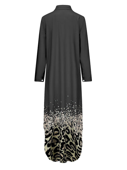 Dam Skjortklänning Långärmad Mönstrad Polyester-4