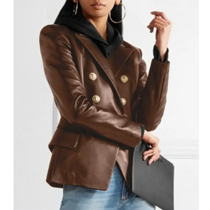 Kvinnor Blazer Dubbelt Bröst Skräddarsydd Polyester-3