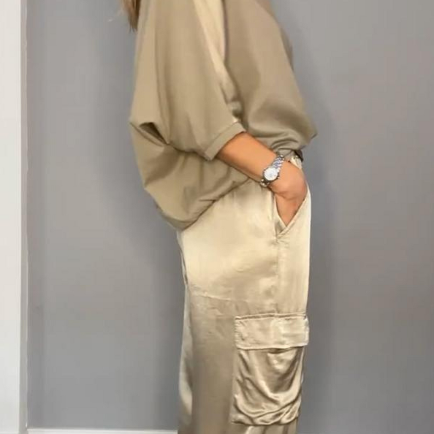 Dam Satinbyxor och Topp Set Avslappnad Satin-3