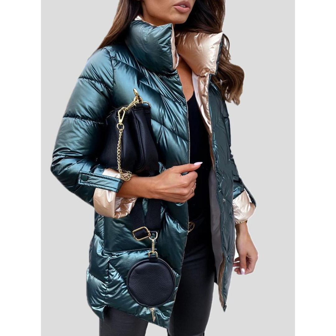 Dam Lång Vinterjacka Modern Polyester för Kalla Dagar-4