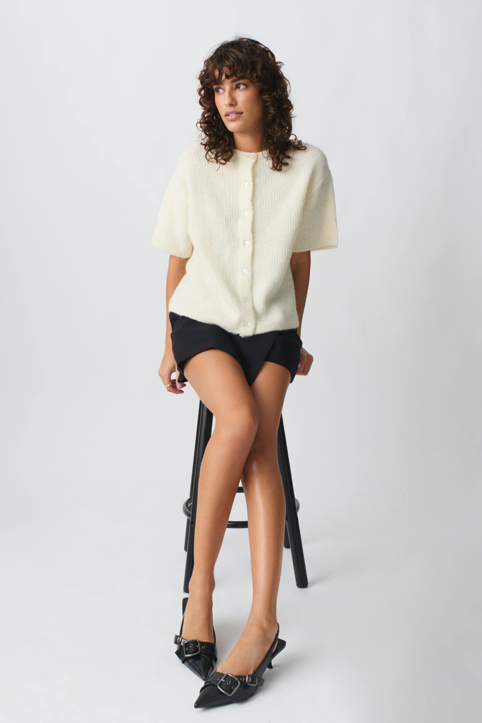 Dam Kortärmad Stickad Tröja Mjuk Tyg Elegant Design 1