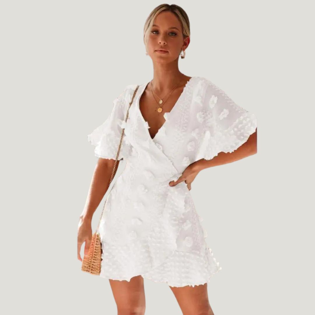 Variant image for Kvinna Spetsklänning V-hals Fladderärmar Spets-6