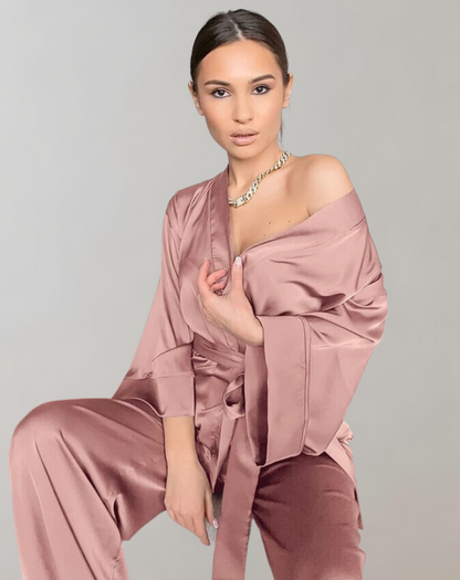 Dam Pyjamas Set med Lång Badrock och Sovplagg i Mjukt Material-4