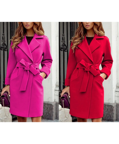 Kvinnors Trenchcoat Med Bälte Vändbar Krage Polyester Knälängd-6